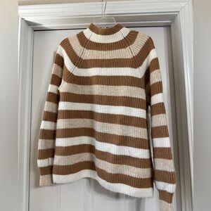 Time and Tru Brown and White Striped Turtleneck Sweater